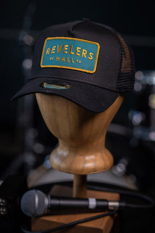 Revelers Hall Trucker Snapback Hat - Teal/Gold Patch